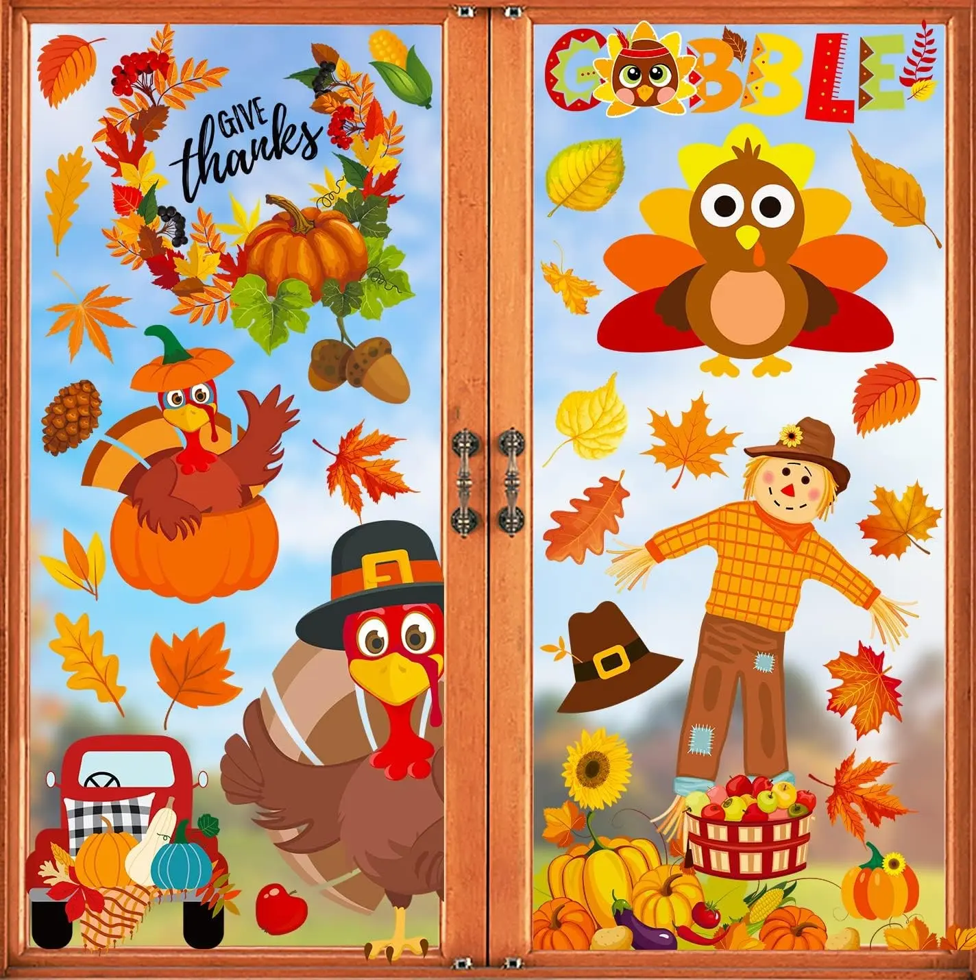 Thanksgiving Decorations, 145PCS Thanksgiving Window Clings Stickers Decals | Fall Window Decorations, Gobble Turkey Pumpkin Leaves Window Stickers, Decals, Thanksgiving Decor for Home Classroom Indoor
