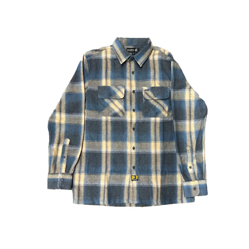 Gunthers Co Birch Street Menswear Flannel Shirt, Men's Casual Long-Sleeve Checked Button-Up in 100% Cotton Fabric, Blue Cream Ombre, Casual Longsleeves, Plaid