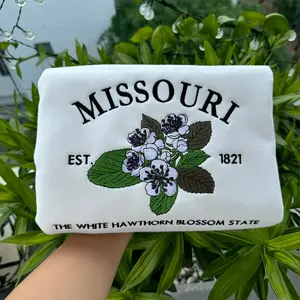 Embroidered Missouri White Hawthorn Blossom Sweatshirt, US State Flowers Embroidery Crewneck, Missouri 1821 Sweatshirt, Missouri Gift