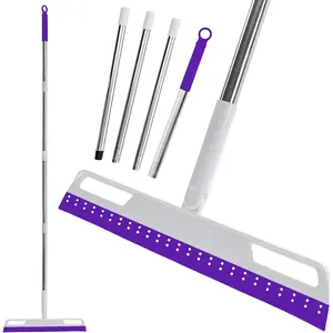 Rubber Air Broom Multifunction Silicone Floor Squeegee, Air Broom for Floor with 56" Long Handle, 4-in-1 Rubber Sweeper for Dirt, Liquids, Pet Hair, Tile Hardwood Floors, Carpet, Living Room (Purple)