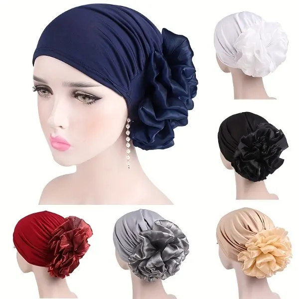 Women's 4pcs Casual Stretchy Bohemian Floral Turban Hat Set - Soft Cozy Wrap Beanies for Adult Females, Everyday Wear, Ramadan Chemo Cap, 4Pcs Random Color, Turban Hats, Female, Full Coverage Head Scarves, Fashion Turban