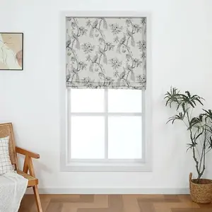100% Blackout Roman Shade Vintage Peacock Print - Premium Natural Fabrics Cordless Easy Install | Shadisfy