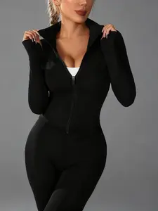 Women's Long Sleeve Sports Top, Full Zipper Sportswear with Thumb Holes, Moisture-Wicking Pants and Jacket, Gym and Outdoor Training Clothes, Workout Running Clothes, Gym Athletic Clothes, Activewear Gym