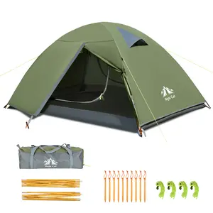 Night Cat 2-Person Waterproof Camping Tent - Wind Resistant Tent, Double Layers, Aluminum Poles, Easy Setup, Compact Pack, Lightweight, Dual Doors, Oxford Floor, 86.61in x 55.12in x 47.24in, Ideal for Camping, Hiking, Father's Day Gifts