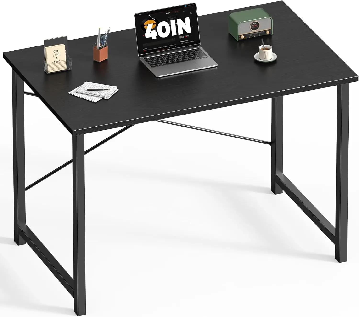 40 Inch Small Computer Desk for Home Office, Modern Simple Style Writing Study Work Table for Bedroom, Wood Black Finish, Compact Computer Workstation Desk for Office Gaming and Study Use