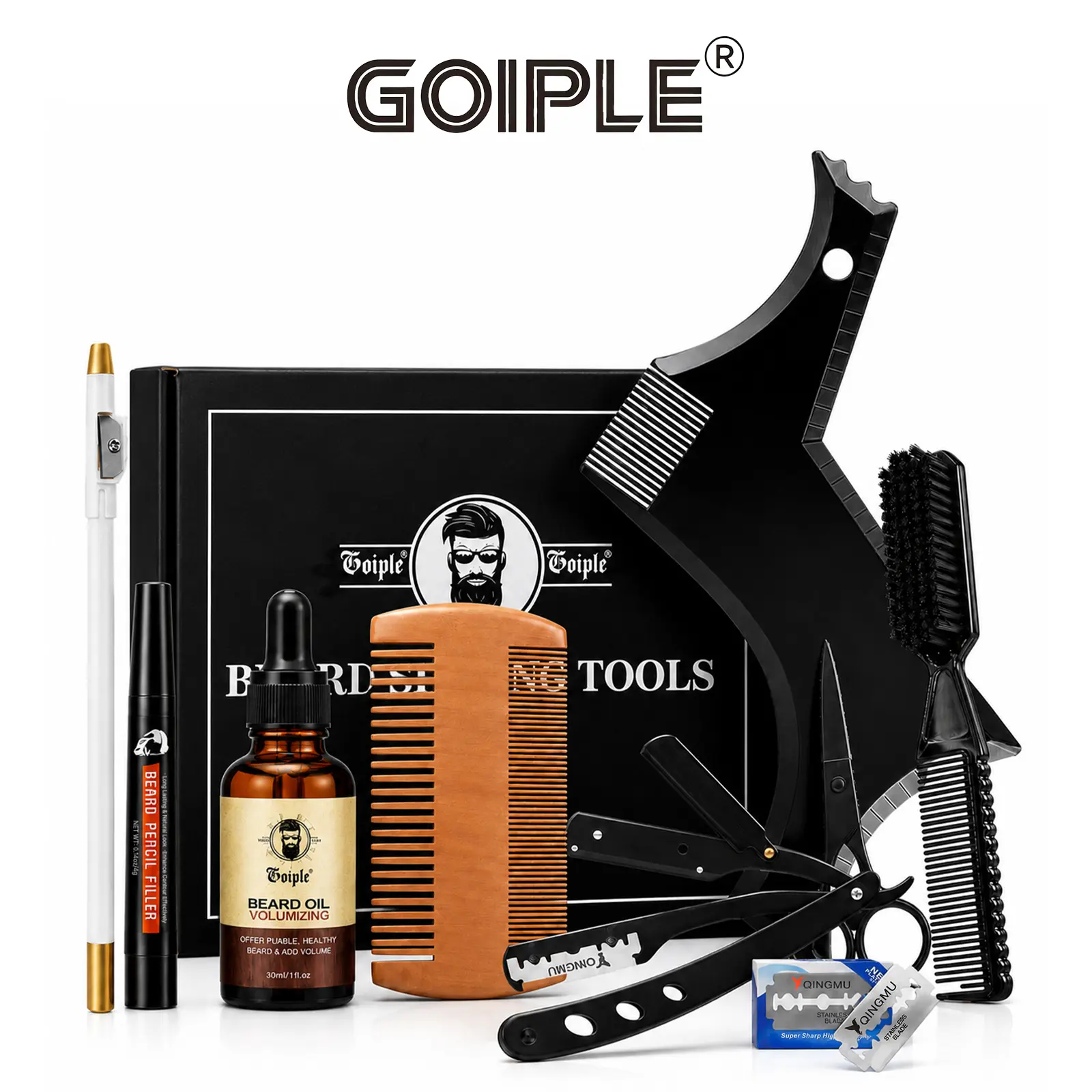 Goiple Beard Shaper Kit for Men, Stencil, Filling & Lining Pens, Beginner-Friendly Grooming Set, Perfect Father's Day Gift