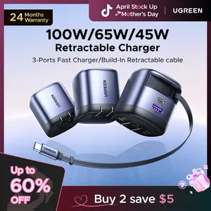 UGREEN 45W/65W/75W/100W 3 in 1 Compact GaN Charger, Retractable USB C Fast Wall Charger with Foldable Plug, Compatable for iPhone 17/16 Series, Galaxy, Pixel, iPad-Cellphone Electronic portable charger,#SummerVibes,mothersdaygift