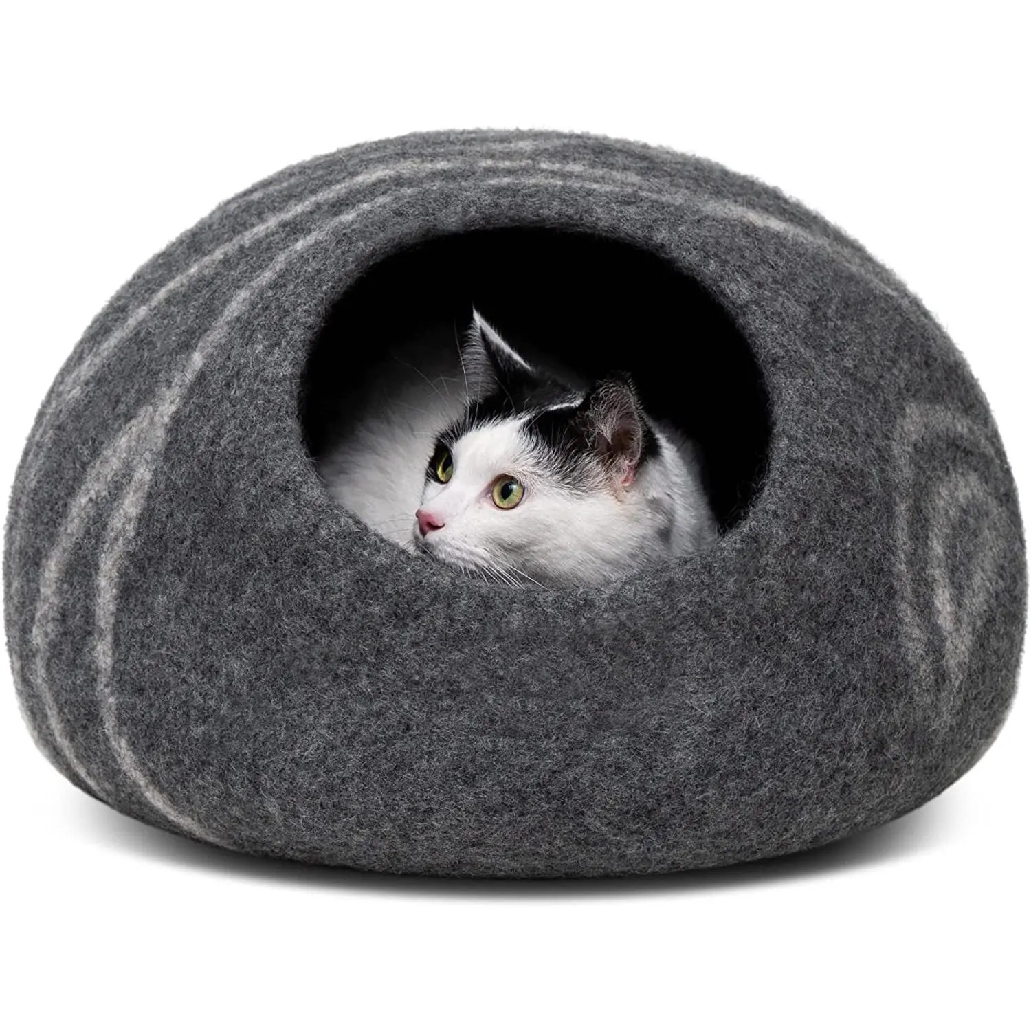 Cat Cave – Premium Felt Cat Bed for Indoor Cats, Handmade 100% Merino Wool (Dark Shades) (Medium, Dark Grey)