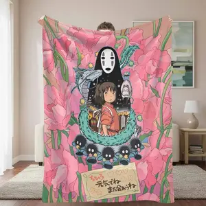 Spirited Away plush flannel blanket No Face and Chihiro Fujino print ultra soft lightweight breathable perfect for sofa living room bedroom gifting travel home decor.Suitable as a gift sizes 60*80,30*40 ,40*50 50*60
