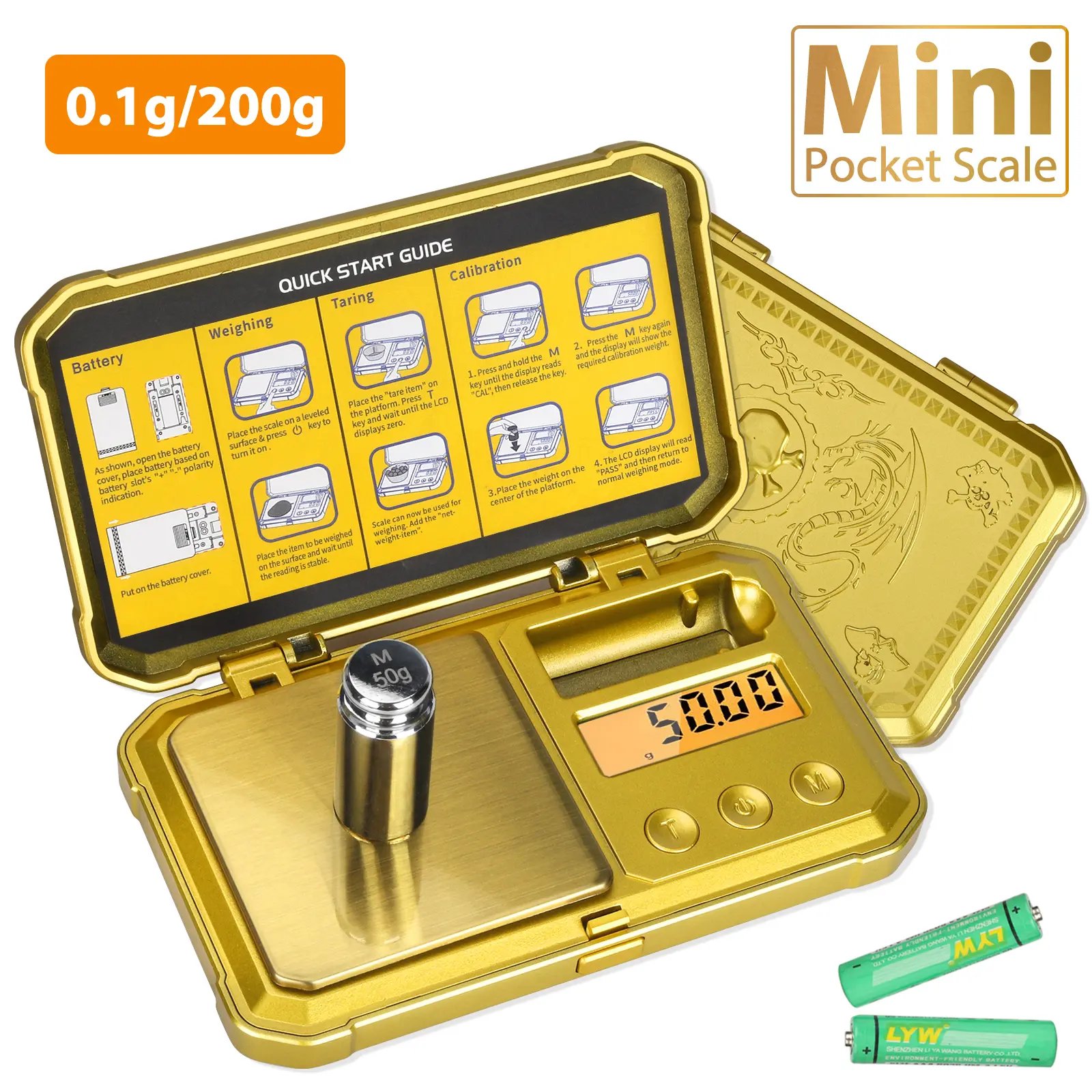 Digital Jewelry Scale – Electronic Coin/Kitchen Scale; 0.1g precision, 200g capacity; 2-in-1 Tare/Hold function; auto-off; foldable flip-top cover; durable ABS material; easy to calibrate; batteries included; unit switching function; suitable for home use