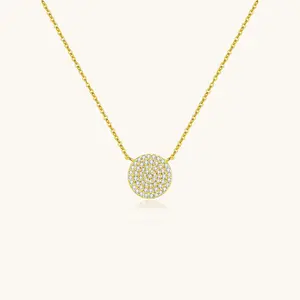 925 Sterling Silver Pave Circle Disc Necklace
