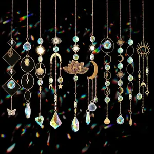 Sun Catcher, 1 Set Artificial Crystal Sun Catcher Prism Hanging Kit with Chain, Rainbow Maker Crystals Balls Pendants Ornaments for Indoor Window Outdoor Garden, Decoration Items, Windchimes