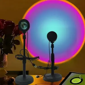 Rainbow Sunset LED Night Light, Projector Light, 360 Degree Rotating Color Changing Lamp, Sakura Design, Suitable for Bedroom and Living Room