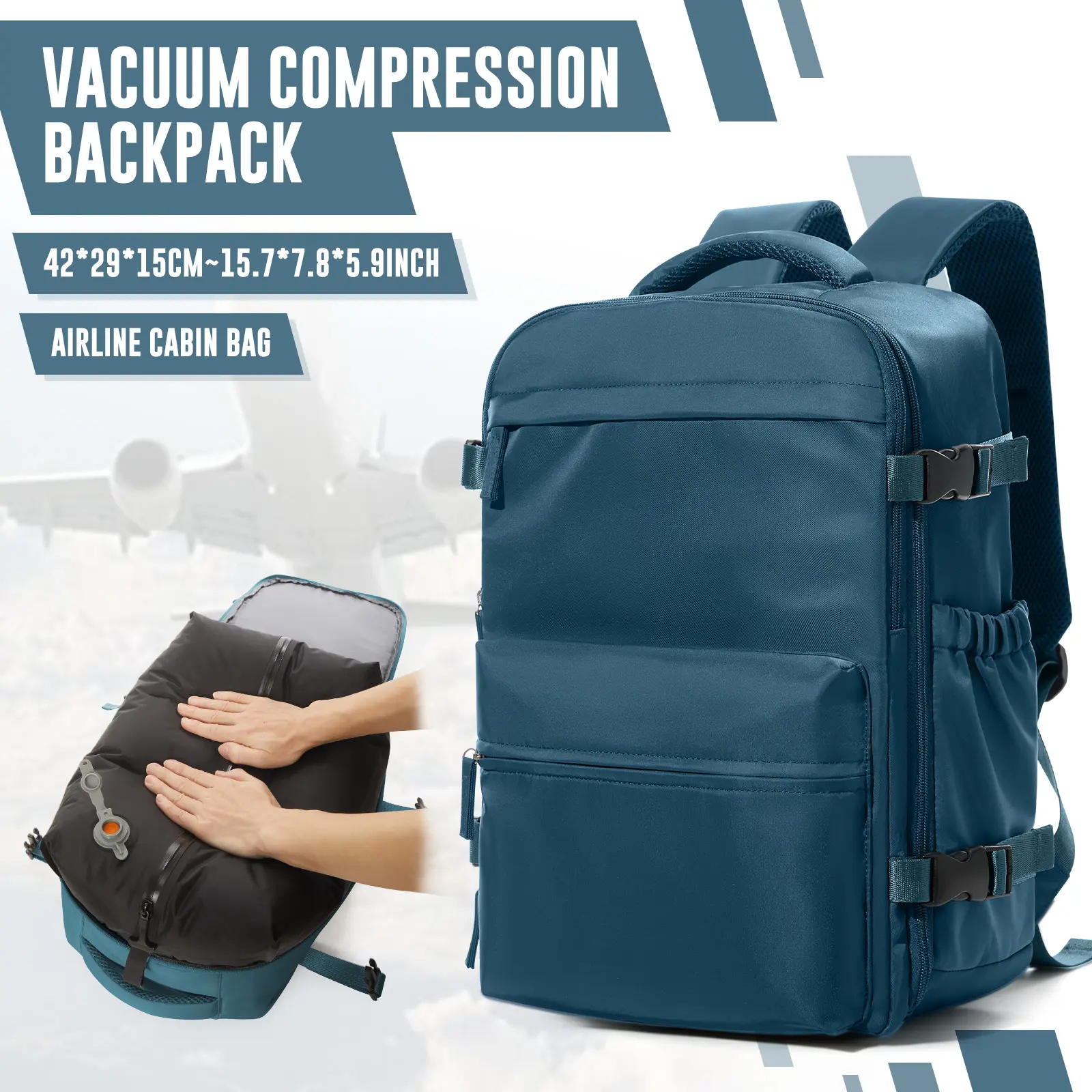 HYC00 Vacuum Travel Backpack with Pump, Vacuum Seal Compression Backpack, Large Travel Bag For Women Men, Durable Outdoor Hiking Sports Rucksack, Airline Approved Carry On Backpack, Travel Essentials