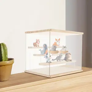 Clear 4 Tier Display Case Stand Modern Showcase Shelf for Collectibles Figures Toys Home Decoration Crystal Clear Design Solid Wood Pine PS 360° Viewing Adjustable Tiers Sturdy 2-3kg Capacity