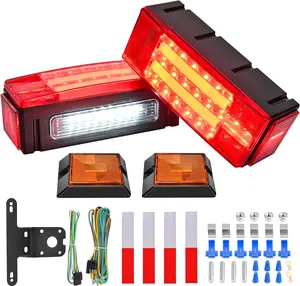 Nilight 2PCS Rectangular Halo Glow LED Trailer Light Kit - Submersible, Waterproof, High-Visibility, 12V Stop Turn Tail Side Marker Clearance License Fixtures with LED Tailgate Lights for Campers