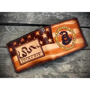 Don't Tread on Me / Join or Die Hand Tooled Custom Bifold Wallet