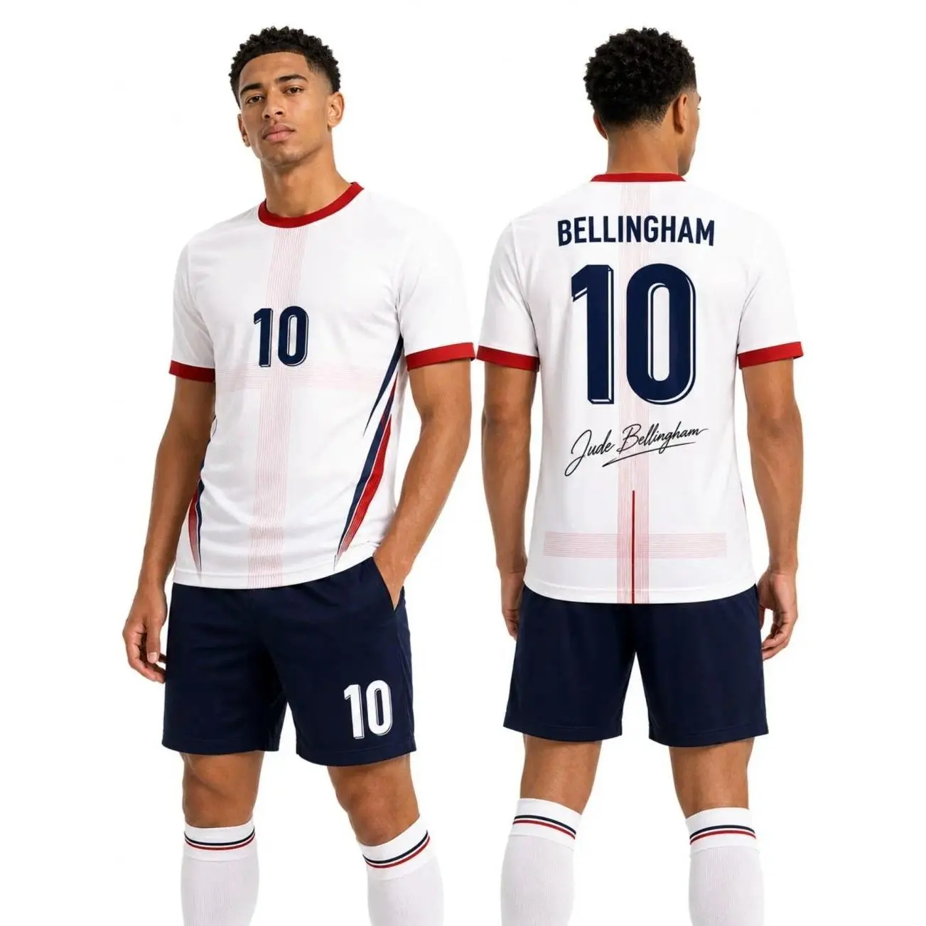 England Bellingham 10 Soccer Jersey T-Shirt, Men's Football Fan Signature Tee, Casual Loose-Fit Long Sleeve, All-Over Print, Football Jerseys