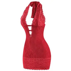 Emily lace halter dress - Red