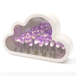Tulip Flower Cloud Mirror Night Light, Decorative Table Lamp for Bedroom Living Room, No Assembly Required, Ideal Gift for Mother’s Day Birthday Christmas
