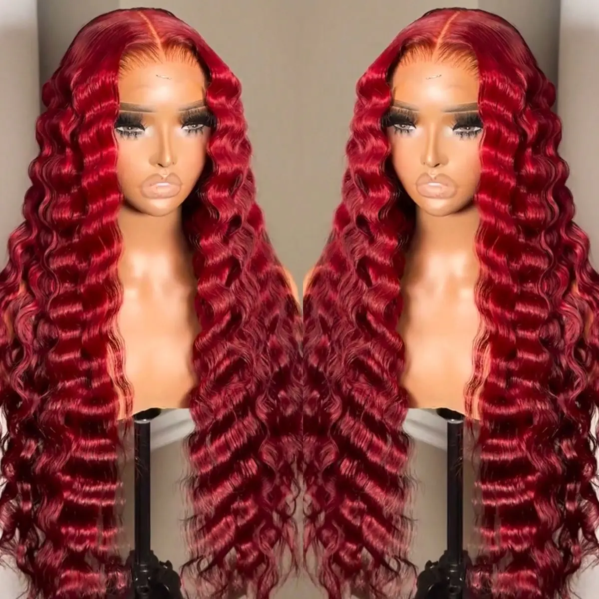 Long Curly Red Hair Synthetic Lace Front Wigs Glueless Deep Curly Wave 28 Inches Middle Part Lace 13X4X1 Natural Hair Line 180% Density Heat Resistant Fiber Hair Wigs For Fashion Women Daily Use Party Weddings Cosplay Halloween