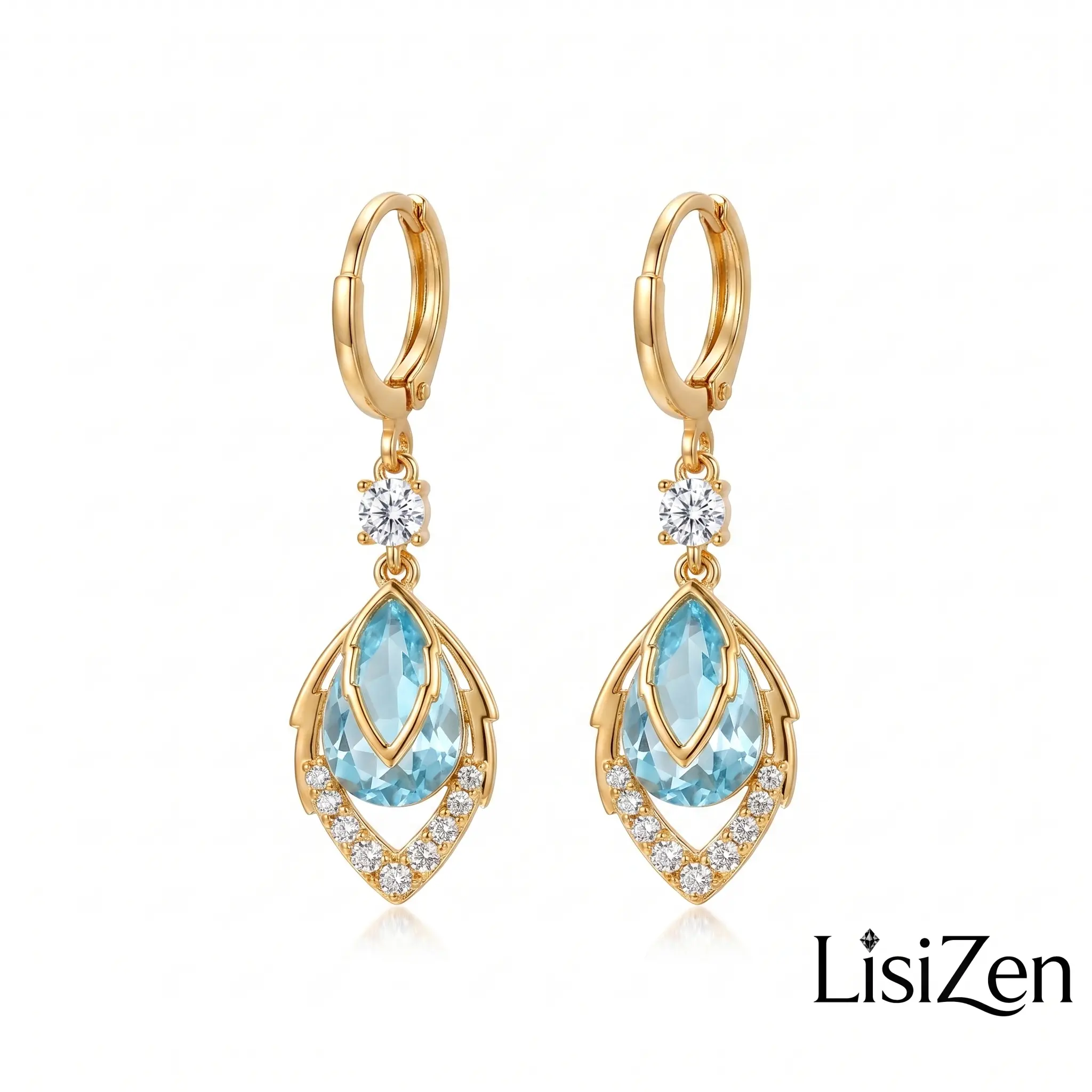 LisiZen Sky Blue Rhombus Water Drop Earrings for Women, Stylish Fresh Design, Trendy Versatile Jewelry, Suitable for Square and Round Faces, Fashionable Ear Pendant DZEH3164 DZEH5932 DZEH5931