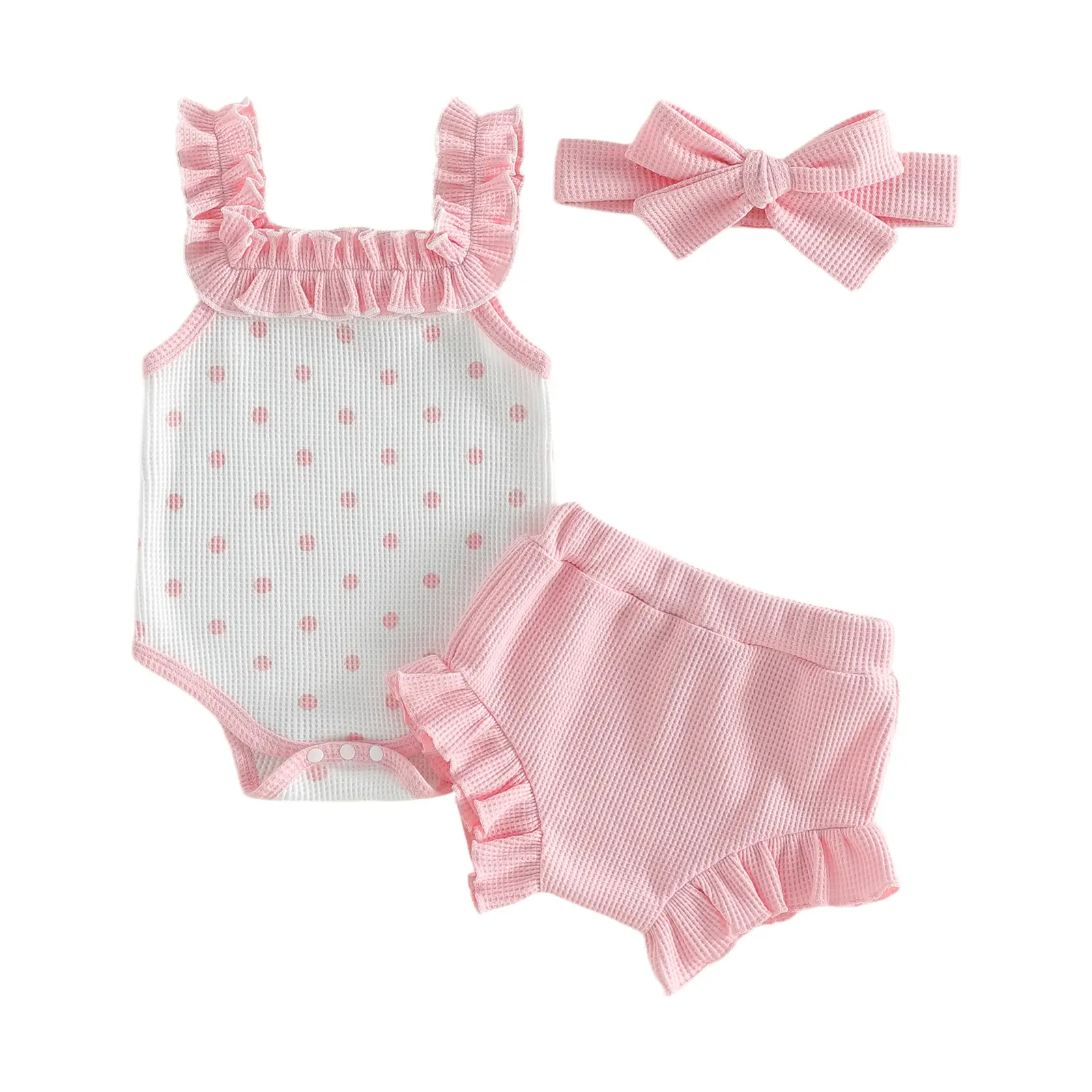 Meihuida Newborn Baby Girl Clothes Polka Dot Print Sleeveless Romper Bodysuit + Ruffle Bloomers Shorts Infant Summer Outfits Set
