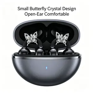 FLUFFDRIP Clip-04 Earbuds with Small Shimmering Crystal Butterfly Crystal Design Open-Ear Comfortable Clip-On Touch Control 11mm Driver 180mAh Case Charging Chargeable outdoorfun outdoorfun