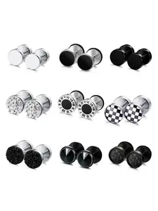 Unisex Stainless Steel Stud Earrings, Fake Ear Cuffs, Round Illusion Piercing Rings, Large Hole Imitation Earrings, Men's Earrings, Earring Set