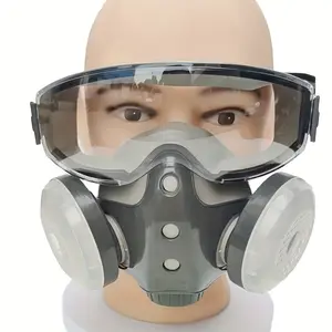 Dust-proof Integrated Design Respirator Mask, Reusable Half Mask with Safety Goggles, Anti-dust Mask for Spray Painting & Woodworking Projects, Protection Gear