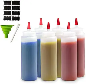 Durable 6-Pack Condiment Squeeze Bottles 16 oz for Sauces Salad Dressings Liquids Ketchup with Funnel Erasable Marker Reusable Labels