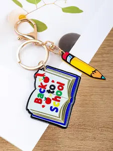 Back to School Teacher Keychain, Colorful Acrylic Keyring with Heart, Apple, Books & Inspirational Quotes, Cute Cartoon Bag Charm, Graduation Gift for Educators