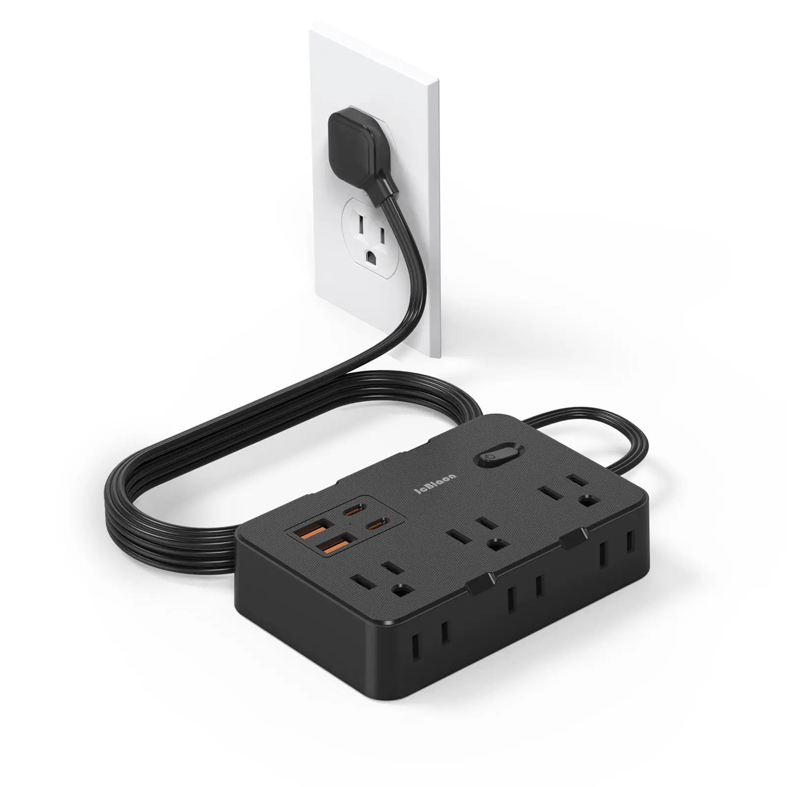 Ultra Thin Flat Plug Extension Cord, 5ft Surge Protector Power Strip with 4 USB Ports(2 USB C), 6 Widely Outlets Extender, Wall Mount.