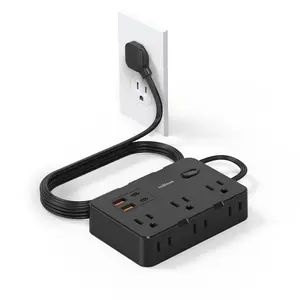 Ultra Thin Flat Plug Extension Cord, 5ft Surge Protector Power Strip with 4 USB Ports(2 USB C), 6 Widely Outlets Extender, Wall Mount.