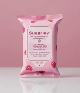 Hyaluronic Acid Makeup Removing Wipes infused with Hyaluronic Acid, Strawberry & Aloe Extracts 30ct