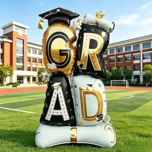 61 Inch Super Large Grad Letter Balloon, Grad Foil Balloon, Graduation Balloons, Graduation Hat, Scroll, Stars, Book Print, Perfect for Graduation Party, Classroom Decor, Graduation Decorations