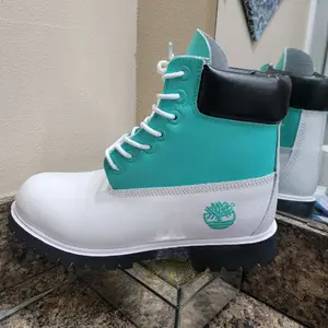 Timberland Boots - Brand New Fashioned Waterproof Teal and White Lace-Up Design Shoes