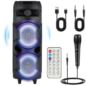 Dual 8inch Wireless Speaker Portable Party PA Speaker System Bluetooth Stereo 2x8" woofer TWS/ Rechargeable/FM Radio/ Remote Control / Microphone / LED Lighting/ USB