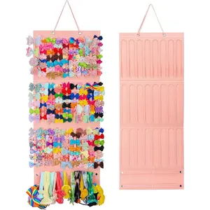 Pink Hair Accessory Organizer - Holder for Girls' Hair Bows, Clips, Ties & Scrunchies - Foldable Wall Mount Storage Caddy