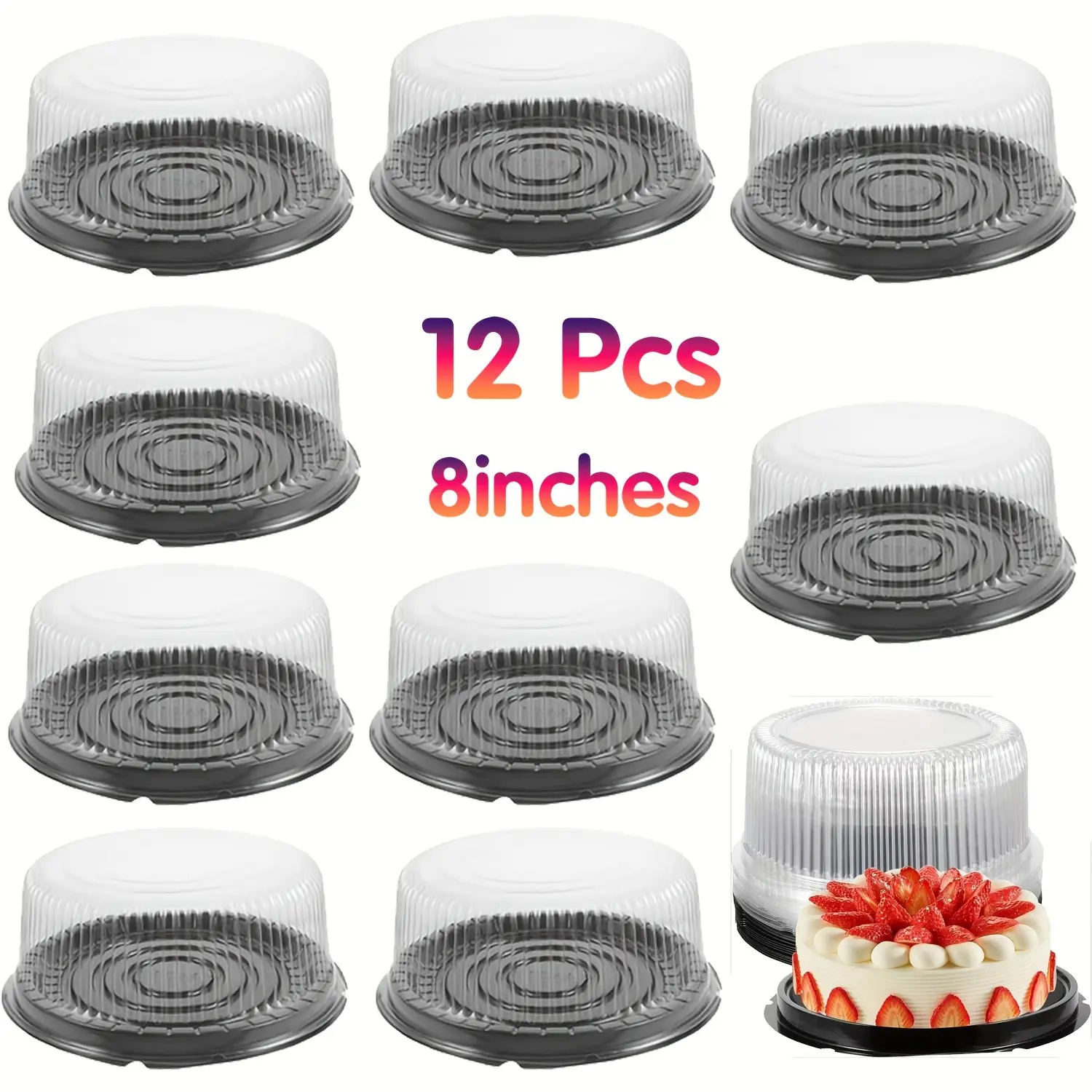 Buy 10 Get 2 Free, 8-Inch Round Cake Tray Plastic Disposable Cake Container with Lid, Transparent Cake Box for Parties and Events, Baking Supplies, Bakeware