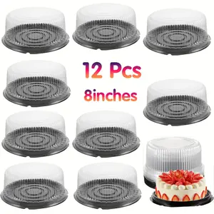 Buy 10 Get 2 Free, 8-Inch Round Cake Tray Plastic Disposable Cake Container with Lid, Transparent Cake Box for Parties and Events