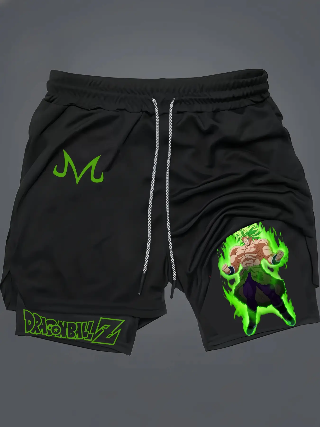 DRAGON BALL Print 2 in 1 Drawstring Waist Shorts,Quick Dry Swim Trunk,Majin Buu Loose Casual Pocket Track Shorts for Summer,Workout Clothes,Activewear,Casual Athletic Sport Short,Funny Sports Shorts,Athleisure Casual Shorts