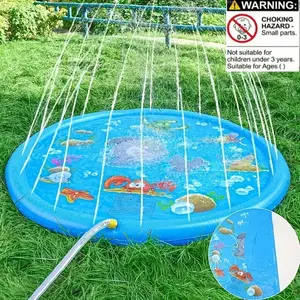 39.37 Inches/100 Cm Water Sprinkler Mat Designed for Play, Outdoor Water Summer Toy. This Inflatable Pool Is Suitable for Boys And Girls Aged 3 to 12, Complete with Beach Balls for Added Fun，Backyard Fountain Play Mat & Wading Pool for Pets and kids
