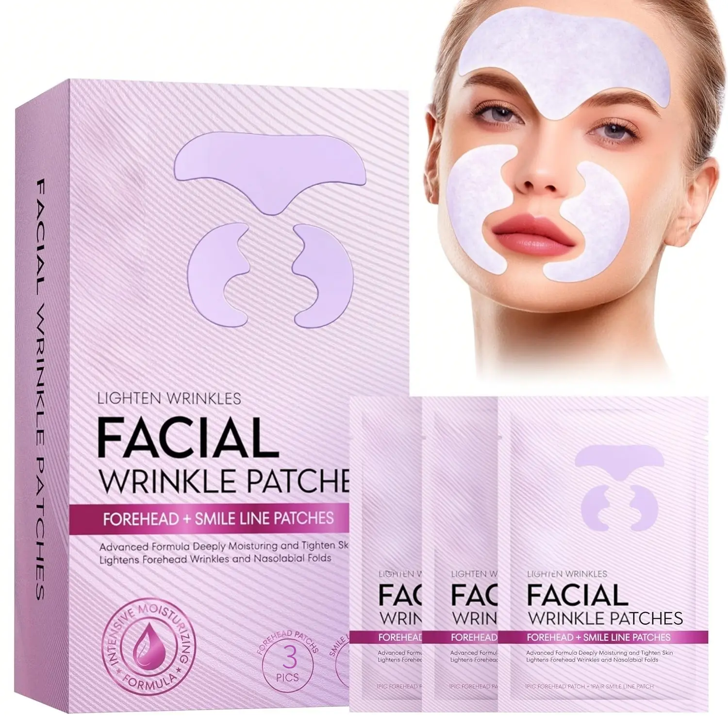 Overnight Face Smoothing Patch Set, Collagen Patches, 3 Pack Forehead & Nasolabial Fold Care Strips for Sleeping, Hydrating Hyaluronic Acid Skin Care Treatment, Moisturizing Face Mask, Collagen Face Mask, Beauty Products