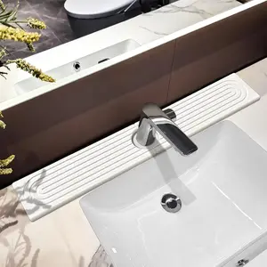 Stone Faucet Mat For Sink, 23.6" Diatomite Quick Drying Stone Mat For Sink, Sink Splash Guard, Absorbent, Sink Stone Quick Dry Around Faucet For Counter (White)