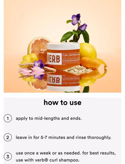 Verb Curl Defining Mask for Bouncy Curls - Rich Moisture, Curl Definition, Reduces Frizz 84%, Increases Retention 20% - Paraben-Free, Gluten-Free, Vegan