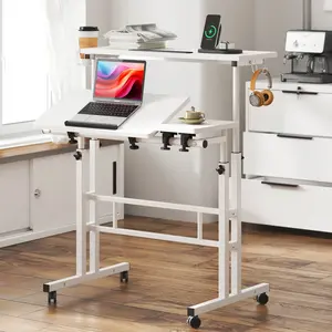 Nicole Selection Adjustable Computer Desk - Mobile with Wheels, Ergonomic Design, Eco MDF & Metal, for Home & Office