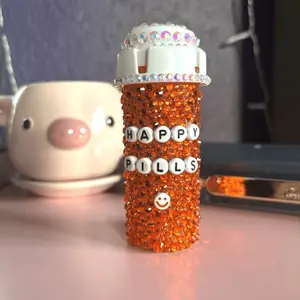 Orange Happy Pills Rhinestone Pill Bottle
