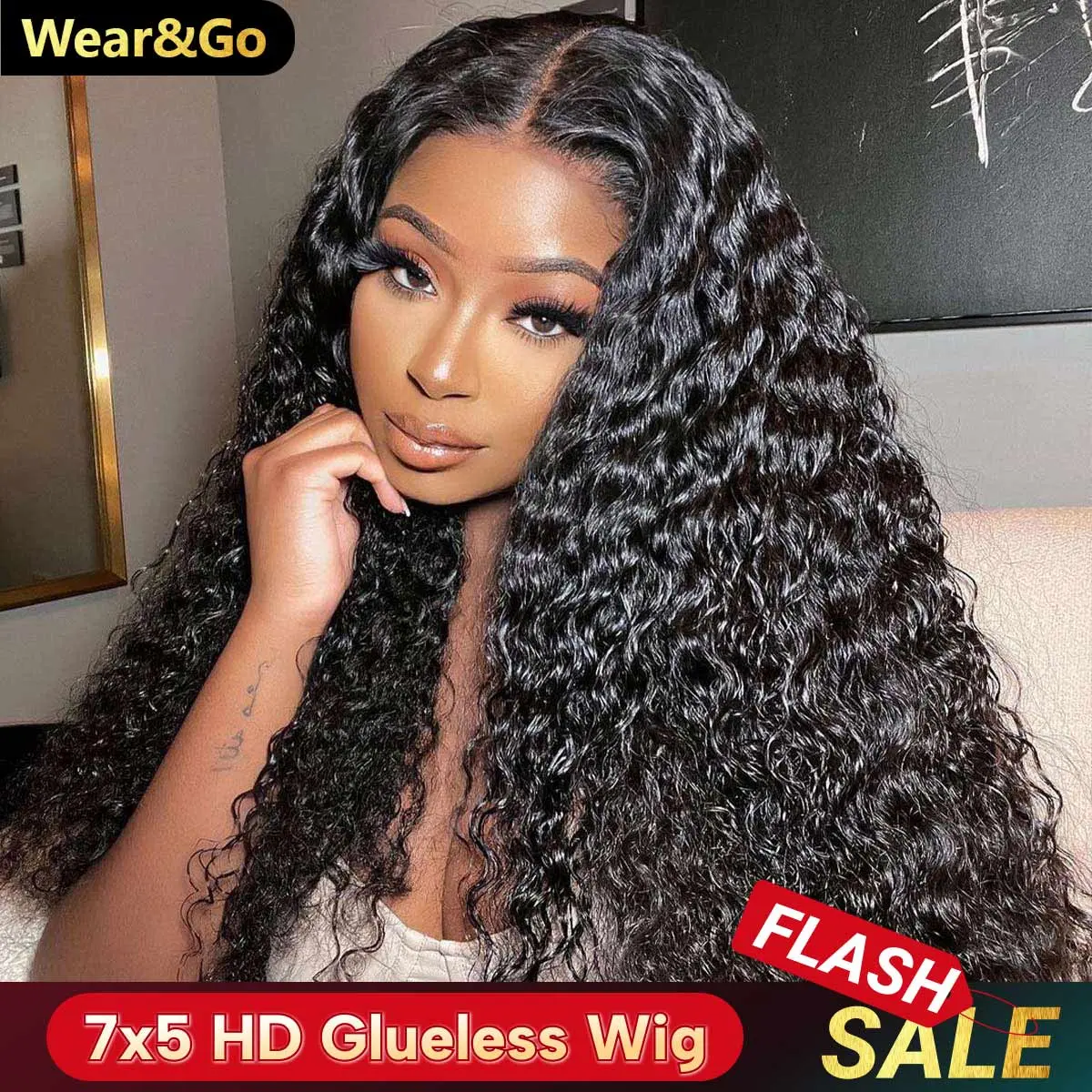 OQ HAIR Deep Wave Wear Go Glueless Wigs Human Hair Pre Plucked Bleached 7x5 Pre Cut HD Lace Wigs For Women Vacation Hair Wig Outdoorfun dealsforyoudays