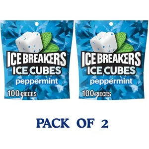 ICE BREAKERS Ice Cubes Peppermint Sugar Free Chewing Gum | 100 Pieces | 8.11 Oz | Pouch | Pack of 2